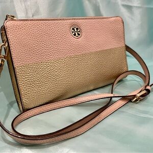Tory Burch - Pink & Gold  Robinson Fiesta Pebbled Leather Crossbody Bag